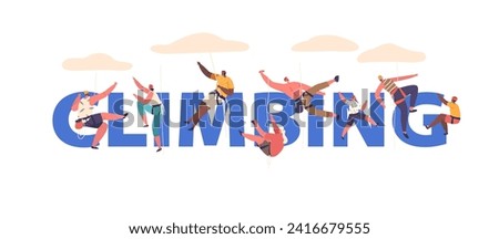 Thrilling Vector Poster With Diverse People Climbing Rock, Captures The Essence Of Vertical Adventure,