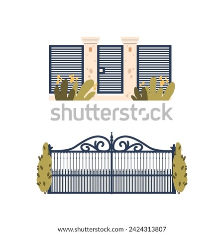Metal Gates or Fence Provide Security And Privacy, Defining Property Boundaries. Aesthetic, Forged Welcoming Entrance
