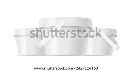 Ice Cream Buckets Front View Mockup, Feature High-resolution Template of Realistic White Plastic Containers for Branding