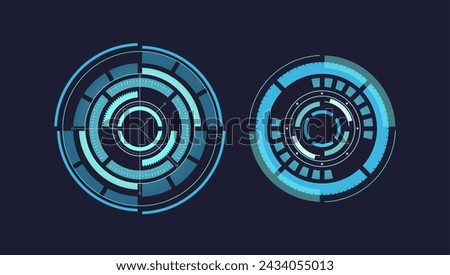 Vector Techno Hi-tech Circles, Space Shop Panel, Blue Glowing Round Futuristic Design Elements, Modern Hud Interface