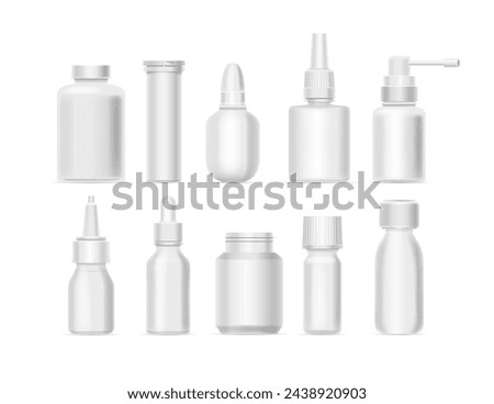 Drug Bottles Mockup. Isolated 3d Vector Set Of Pharmaceutical Packaging Realistic Design For Presentations And Marketing