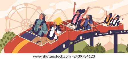 Characters On Roller Coaster Rides Exhibit Mix Of Exhilaration And Terror, With Wide Eyes, Raised Arms And Open Mouths