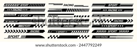 Sports Car Stickers Feature Vector Designs Embodying Speed, Racing, And Automotive Motifs. Black And White Stripes