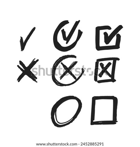 Doodle Cross and Check Marks. X Symbol Indicating Incorrect Or Negative, While A Check Mark V Symbol Indicating Correct