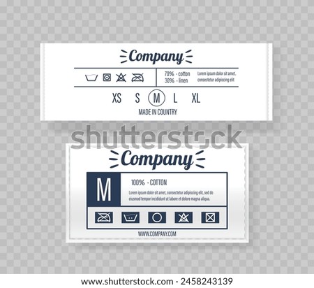 Two Clothing Labels Realistic 3d Vector Design, Illustrating Size Options, Fabric Content Such As Cotton And Linen