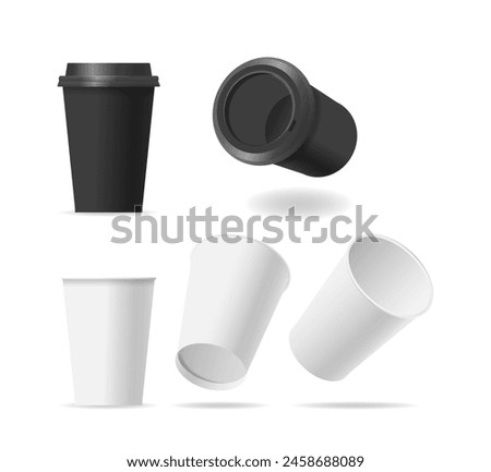 Realistic 3d Vector Set Of Paper Coffee Cups Various Views, Showcasing Different Angles Including A Standard Upright