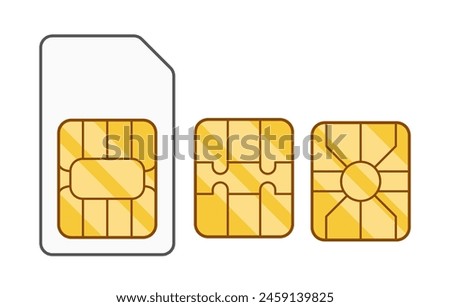 Set Of Three Types Of Sim Card Designs Each With Distinct Chip Circuit Patterns, Representing Standard, Micro And Nano