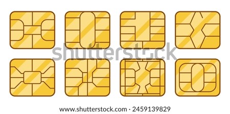 Collection Of Sim Cards With A Unique Circuit Pattern. Vector Illustration For Concepts Related To Telecommunications