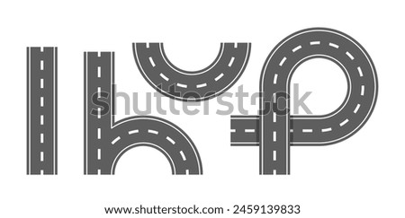 Vector Collection Of Road Sections, Features Straight Roads, Curves, Intersections, And Roundabouts, Design Elements