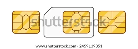 Three Sim Cards In Standard, Micro And Nano Sizes, Featuring Golden Circuit Patterns, Arranged Horizontally, Vector