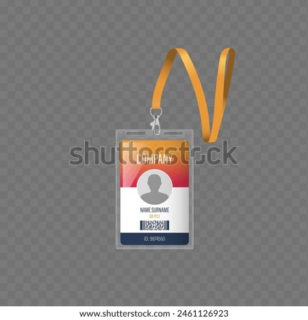 Professional Id Badge With Orange Lanyard, For Business And Corporate Use. Badge Features A Name, Title, And Barcode