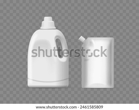 Two Realistic Plastic Detergent Bottles, One Styled As A Traditional Jug And The Other As A Modern Pouch Isolated