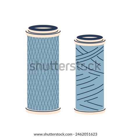 Two Cylindrical Water Filters, One Designed With A Diamond Grid Pattern And The Other With Crisscross Lines