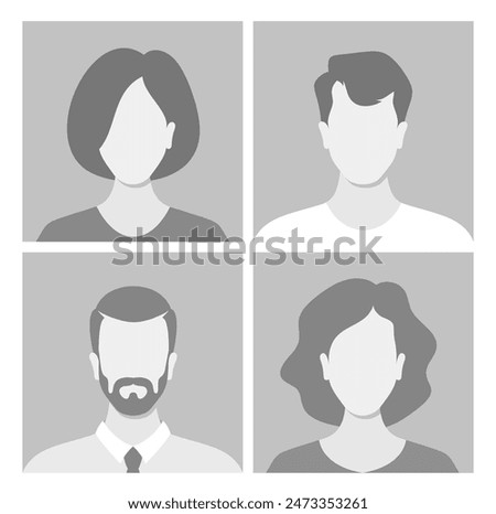 Collection Of Four Default Placeholder Avatar Profile Pictures Representing Diverse Male And Female Characters