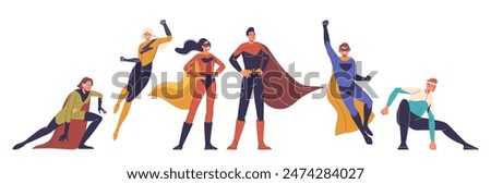 Dynamic Group Of Superheroes Posing Confidently In Various Stances. Diverse Super Heroes Male And Female Characters