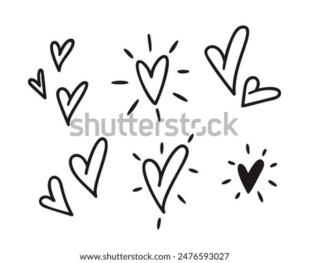 Set Of Charming, Hand Drawn Heart Doodles On White Background For Designs That Convey Love, Affection And Creativity