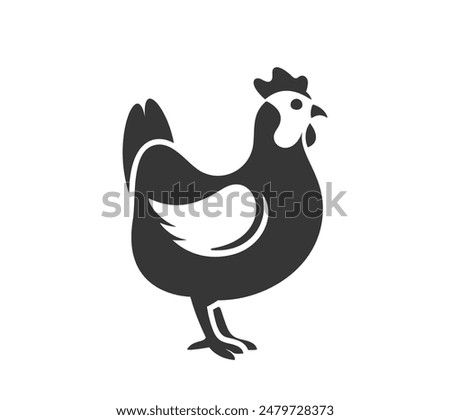 Simple Black And White Icon Of A Chicken Utilizing Negative Space Design. Vector Illustration For Farm-related Themes