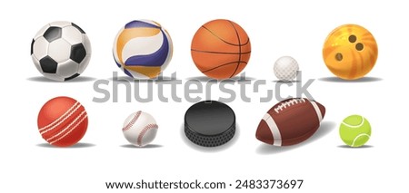 Collection Of Different Sports Balls, Including Soccer, Volleyball, Basketball, Bowling, Golf, Cricket, Baseball