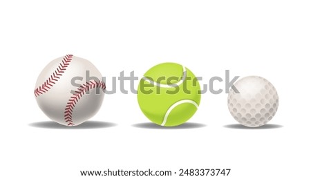 Collection Of Sports Balls Including A Baseball, A Tennis Ball, And A Golf Ball Isolated On White Background