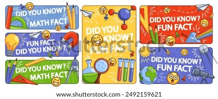 Colorful Banners Featuring Did You Know Facts, Including Math And Fun Facts. Vector Cards With Educational Elements