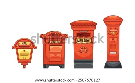 Collection Of Four Vector British Mailboxes With Different Designs Often Found On Street Corners And Outside Post Office