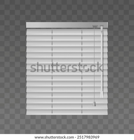 Realistic Depiction Of White Window Blinds With Adjustable Slats And Pull Cord System. Realistic 3d Vector Design