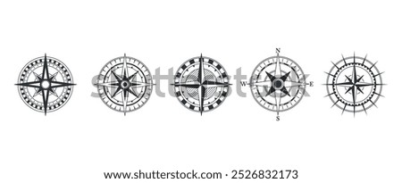 Vintage Compass Designs Featuring Intricate Details And Classic Style. Each Compass Illustrates Unique Patterns