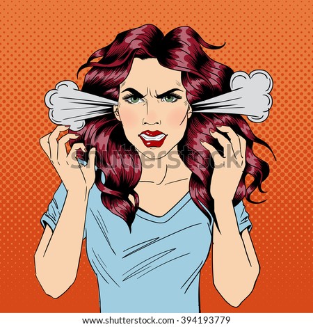 Angry Woman. Furious Girl. Negative Emotions. Bad Mood. Pop Art Banner. Vector illustration