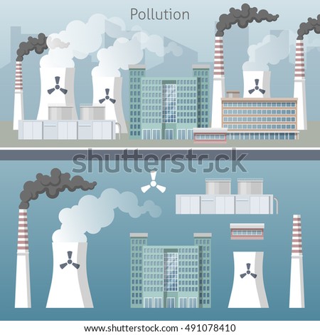 Energy Industry Air Pollution Cityscape. Vector illustration