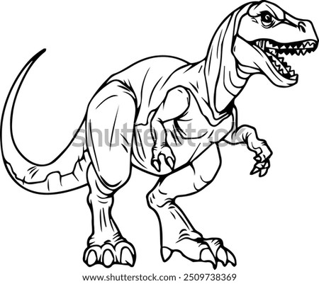 ilustration Tyrannosaurus Rex dinosaur or abbreviated as T-Rex, this animal is the largest land carnivore in history. The black and white image design is good for children's educational learning.