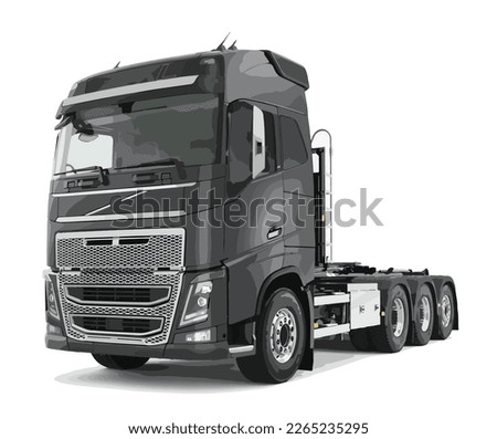 element modern truck art 3d realistic big design semi head white grey black lorry power diesel motor isolated background vector template