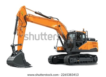Heavy equipment machine manufacturing power equipment for open pit mining Big 3d orange yellow front end loader tractor truck or wheel excavator isolated template white background.
