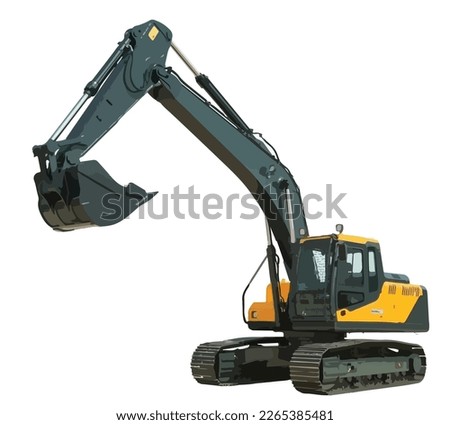 Heavy equipment machine manufacturing power equipment for open pit mining Big 3d orange yellow front end loader tractor truck or wheel excavator isolated template white background.