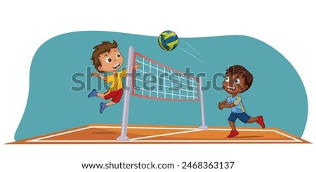 children play volleyball. Volleyball illustration. Vector illustration.