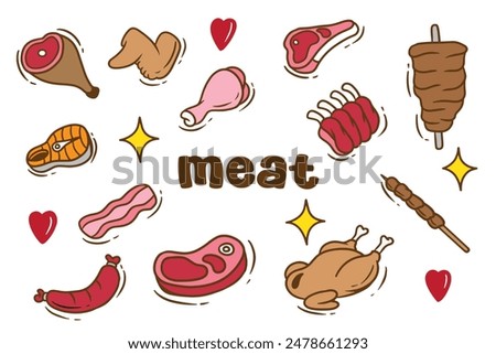 set of meat good for pattern and wallpaper, background food , icon meat