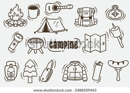 set of doodles camping good for background, wallpaper, set icon, coloring book