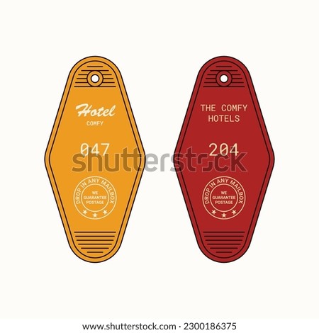 Red and Yellow Vintage Hotel Rooms Keychain Vector