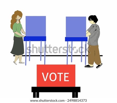 Illustration design Men and women behind their respective voting booths to cast their votes.