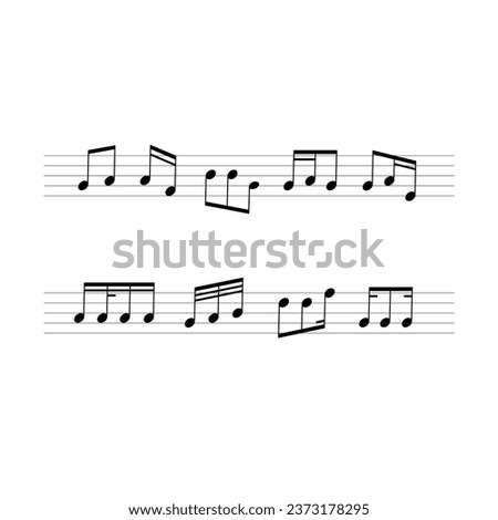 Beamed notes set flat vector isolated on white background. Musical notes symbol set. Musical notation. For learning music.