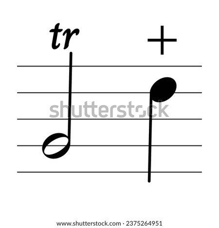 Musical ornament symbol isolated on white background. Trill sign. Musical symbol. Musical notation. Flashcard for learning music.