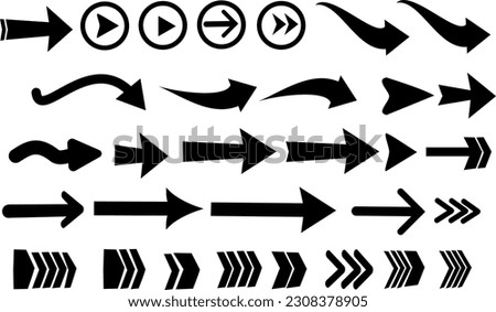 Set of new style black vector arrows isolated on white background. Replaceable Vector icon arrow. Arrows vector illustration collection.