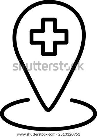 Hospital location placeholder icon. Map marker with medical cross.  Replaceable vector design.