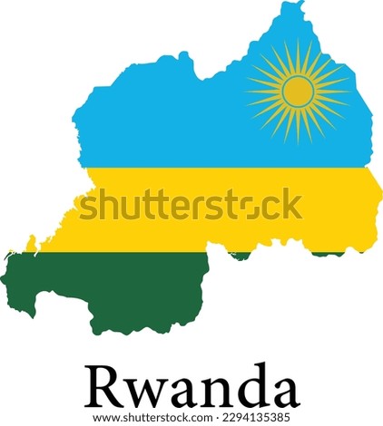 rwanda flag vector illustration, flag in shape of rwanda map.