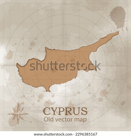 Map of Cyprus in the old style, brown graphics in retro fantasy style