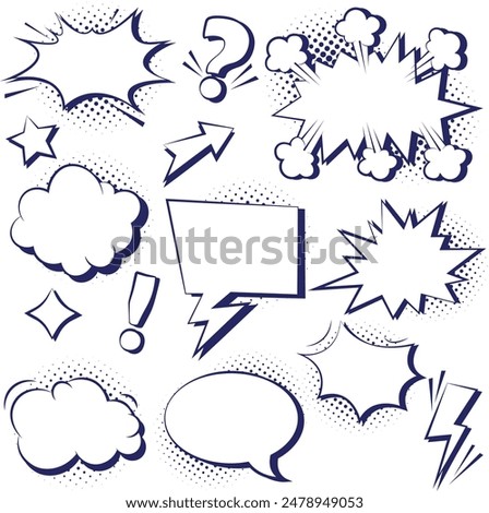 Comic speech bubbles with halftone set