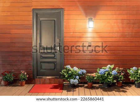 Similar – Image, Stock Photo Old front door of brown wood with decoratedglass and wrought iron of a run-down old building in the district Sachsenhausen in Frankfurt am Main in Hesse