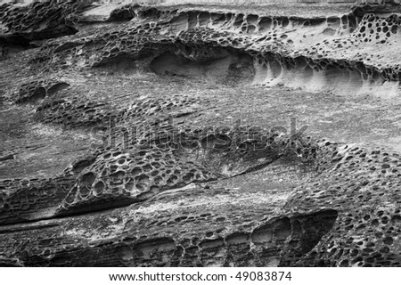 Black and white image of erosion and rock formation