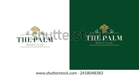 Luxury Resort Logo, Palm Logo, Beach Resort, Premium, Elegant Brand, Royal Look, Flat Vector Logo Design Template, Element for Nature and Vacation Logos