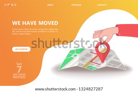 We have moved vector illustration concept. We have moved new office icon location.  Change location announcement business home map. Use for, landing page, template, ui, web, mobile app, poster, banner