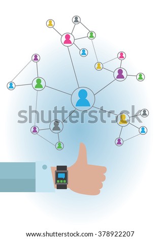 Illustration of social netwark and smart watch